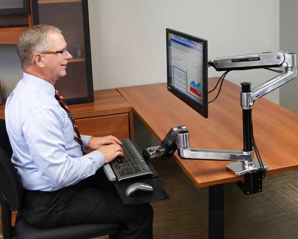 Ergotron – LX HD Sit-Stand Single Monitor Arm, VESA Desk Mount – for Monitors Up to 49 Inches, 14 to 30 lbs – Polished Aluminum - Image 2