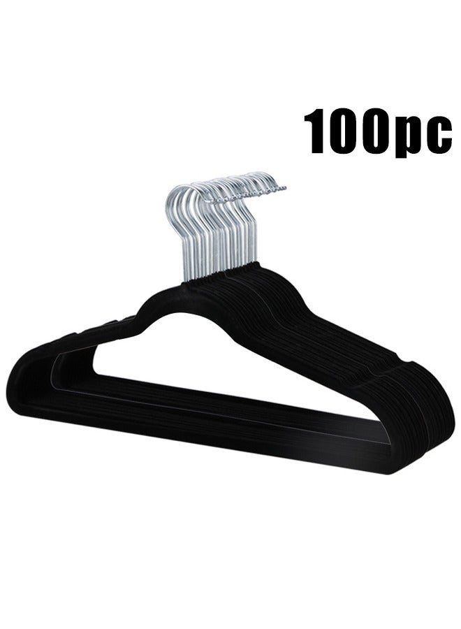 BLOOMING TIME 1 Set Of 100 Piece Velvet Hangers Can Be Rotated 360 Degrees To Save Space Black - Image 1