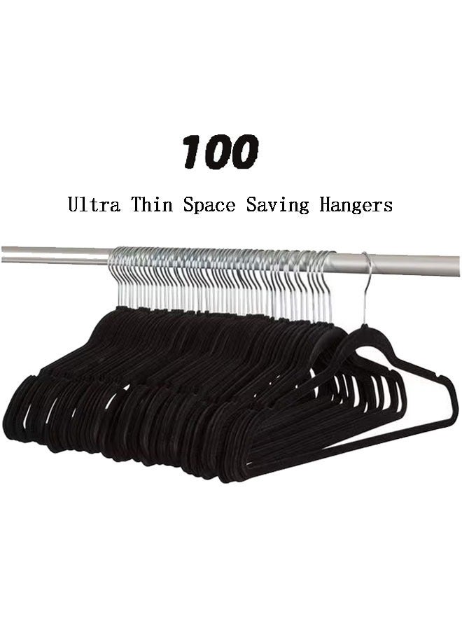 BLOOMING TIME 1 Set Of 100 Piece Velvet Hangers Can Be Rotated 360 Degrees To Save Space Black - Image 3