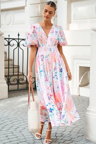 Maxigerui Women's Summer Floral Maxi Dress Spring Wedding Guest Dress 2026 Pink Blue Floral Print S - Image 5