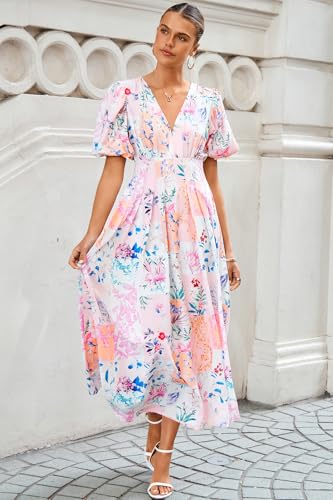 Maxigerui Women's Summer Floral Maxi Dress Spring Wedding Guest Dress 2026 Pink Blue Floral Print S - Image 4