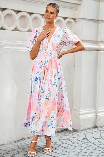Maxigerui Women's Summer Floral Maxi Dress Spring Wedding Guest Dress 2026 Pink Blue Floral Print S - Image 3
