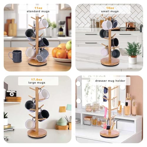 Krispmaild Mug Holder Tree, Upgraded 360° Rotated 8 Hooks Coffee Mug Holders for Counter, Bamboo Mug Rack Stand for Coffee Bar Accessories - Image 5