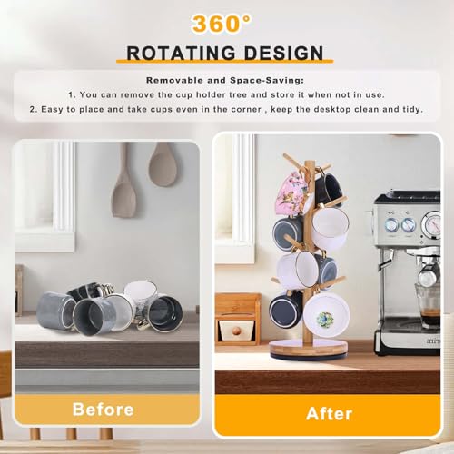 Krispmaild Mug Holder Tree, Upgraded 360° Rotated 8 Hooks Coffee Mug Holders for Counter, Bamboo Mug Rack Stand for Coffee Bar Accessories - Image 3