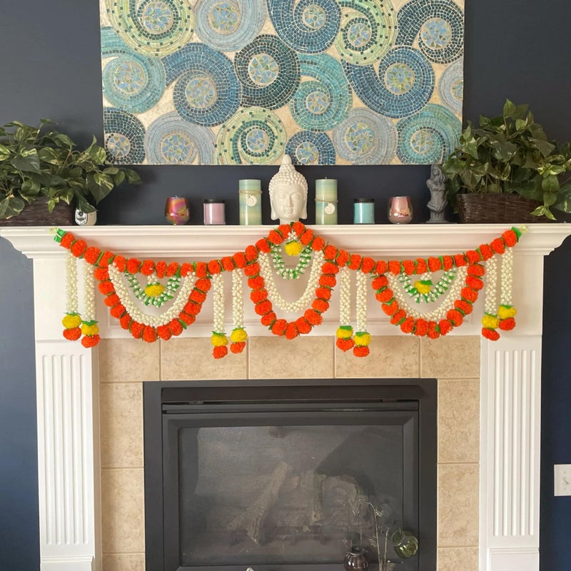 LOVENSPIRE LoveNspire 5 Feet Marigold Jasmine Door Toran Hanging Valance Marygold Garland Mantle Window Decor Puja Diwali Decoration Day of The Dead Dia De Los Muertos Ofrenda Mexican Fiesta Halloween Decor 