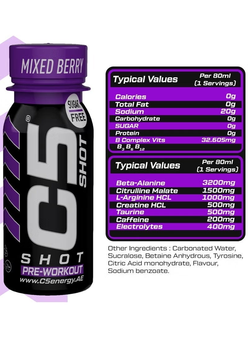 C5 Energy Pre-Workout Shot 80ml Mixed Berry – Pack of 12 - Image 2