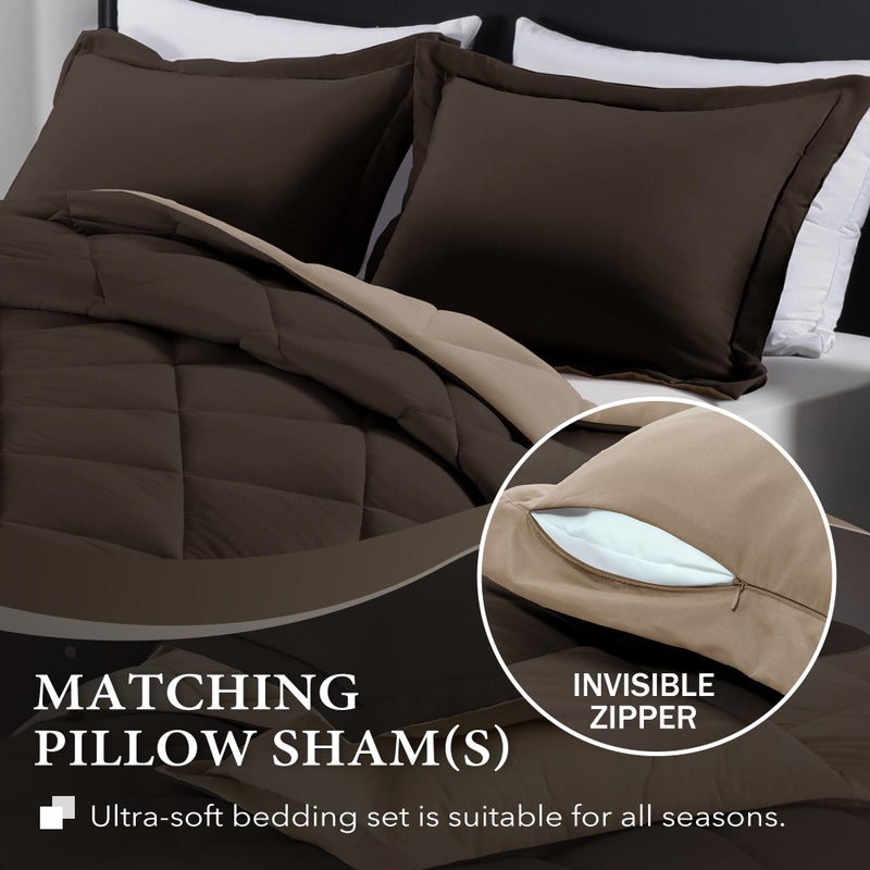 downluxe Twin Comforter Set - Brown and Tan Twin Comforter, Soft Bedding Sets for All Seasons -2 Pieces - 1 Comforter (66"x92") and 1 Pillow Sham(20"x26") - Image 3