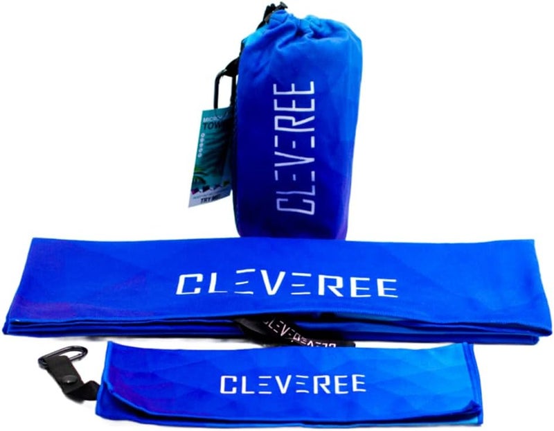 CLEVEREE Beach and Gym Towel for Men Women - Microfiber Pool Swimming Towel - Fast-Drying With Carry Bag - Large 150x90 cm and 50x25 cm (Royal Blue) - Image 1