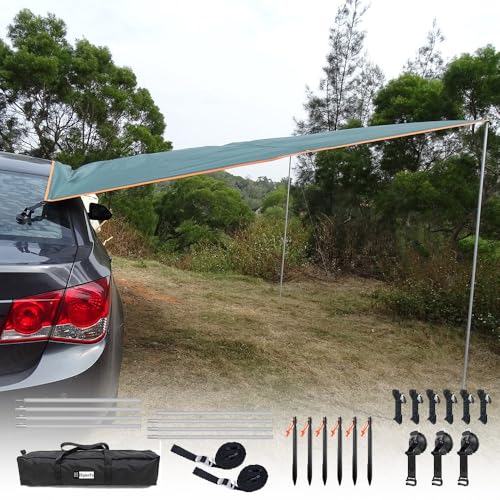 HipierFx 10x16 ft Car Side Awning with Pole Outdoor Camping Tent Tarp Waterproof Car Tent Canopy Shade Sun Shelter - Image 1