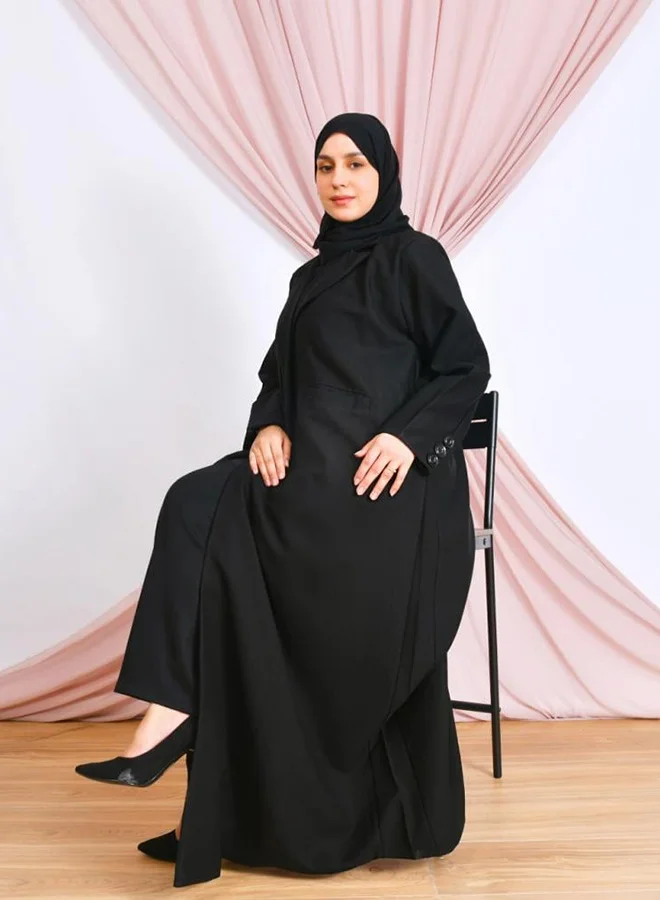 lamha abaya Black abaya with a formal cut, featuring pockets and buttons