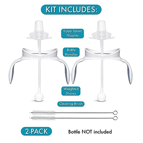 BelBeyo Sippy Cup Conversion Kit for Philips Avent Anti-Colic Baby Bottles 2-Count, Soft Food Grade Silicone Spout Nipples, Weighted Straw, Bottle Handles, Straw Cleaning Brush, BPA-Free 4+ months (Sippy Kit) - Image 2