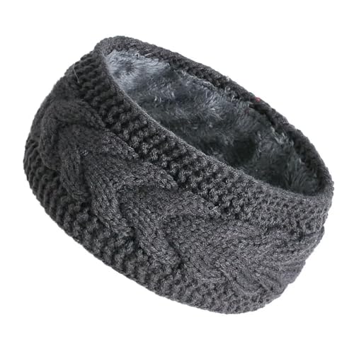 THE DDS STORE Women Soft Stretch Winter Headbands Fuzzy Fleece Lined Ear Warmer Knit Thick Warm Crochet Headband Winter Accessories (Grey, One Size Fits Most) - Image 1