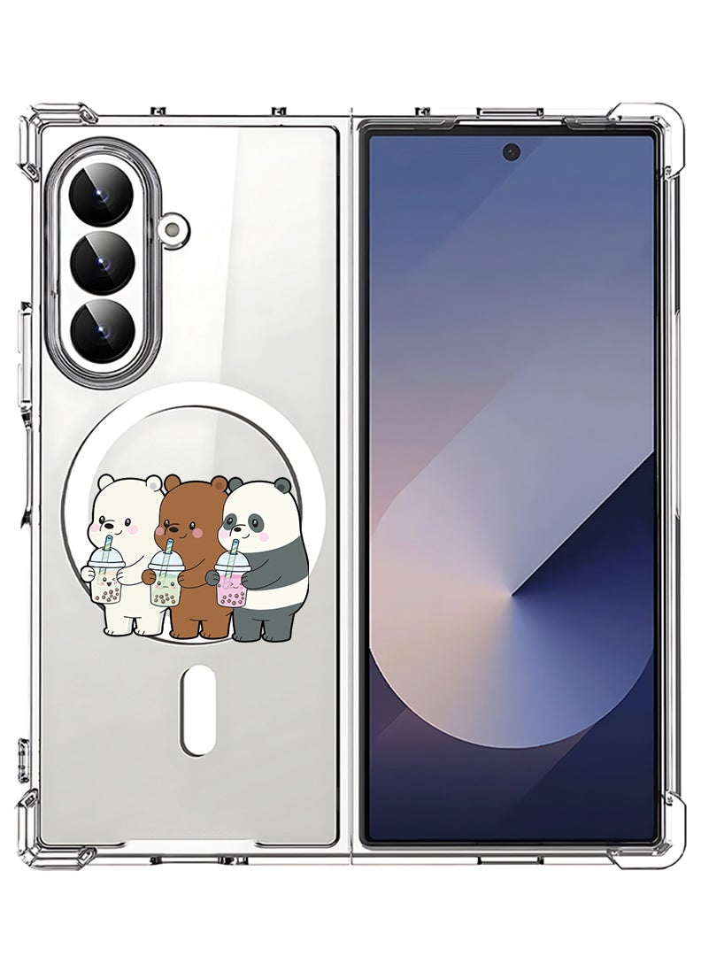 Theodor Magnetic Case for Samsung Galaxy Z Fold 7 Compatible with MagSafe Wireless Charging, Shockproof Phone Bumper Cover 3 Panda Drinking - Image 1