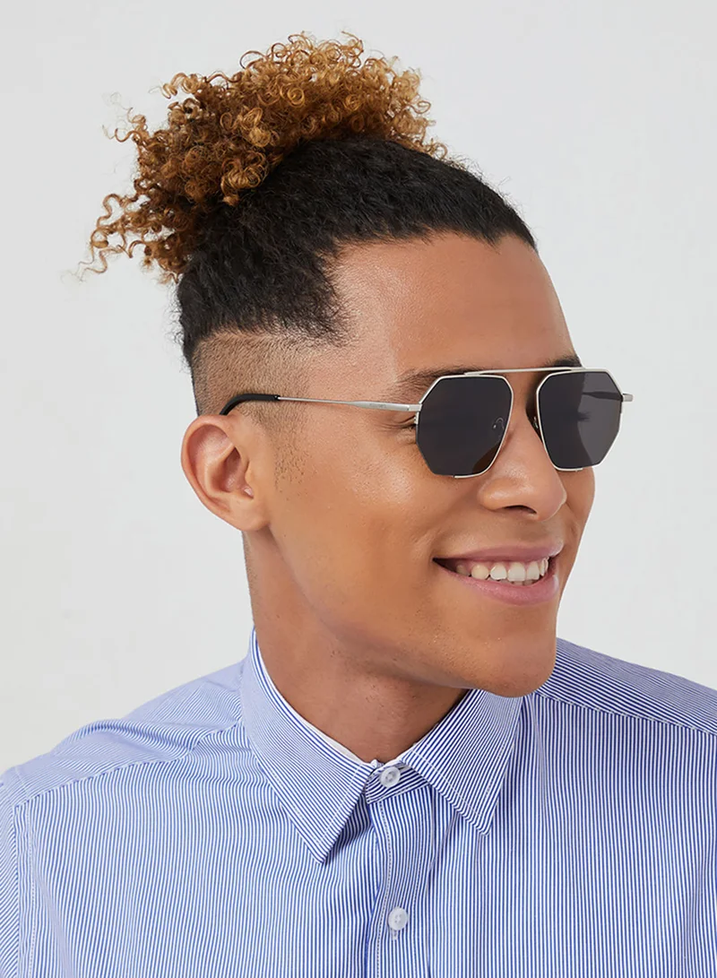 30Sundays Megève,Men Sunglasses, Geometric Sunglasses, UV Protection: UV400 (Silver,Grey)