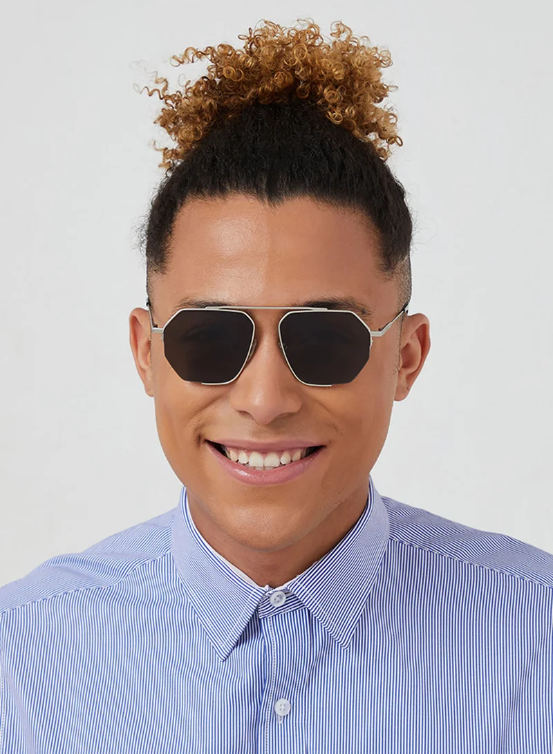 30Sundays Megève,Men Sunglasses, Geometric Sunglasses, UV Protection: UV400 (Silver,Grey)