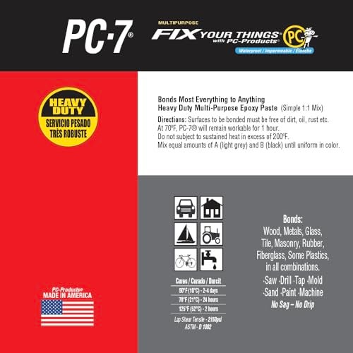 PC Products PC-7 Epoxy Adhesive Paste, Two-Part Heavy Duty, 1lb in Two Cans, Charcoal Gray 167779 - Image 5