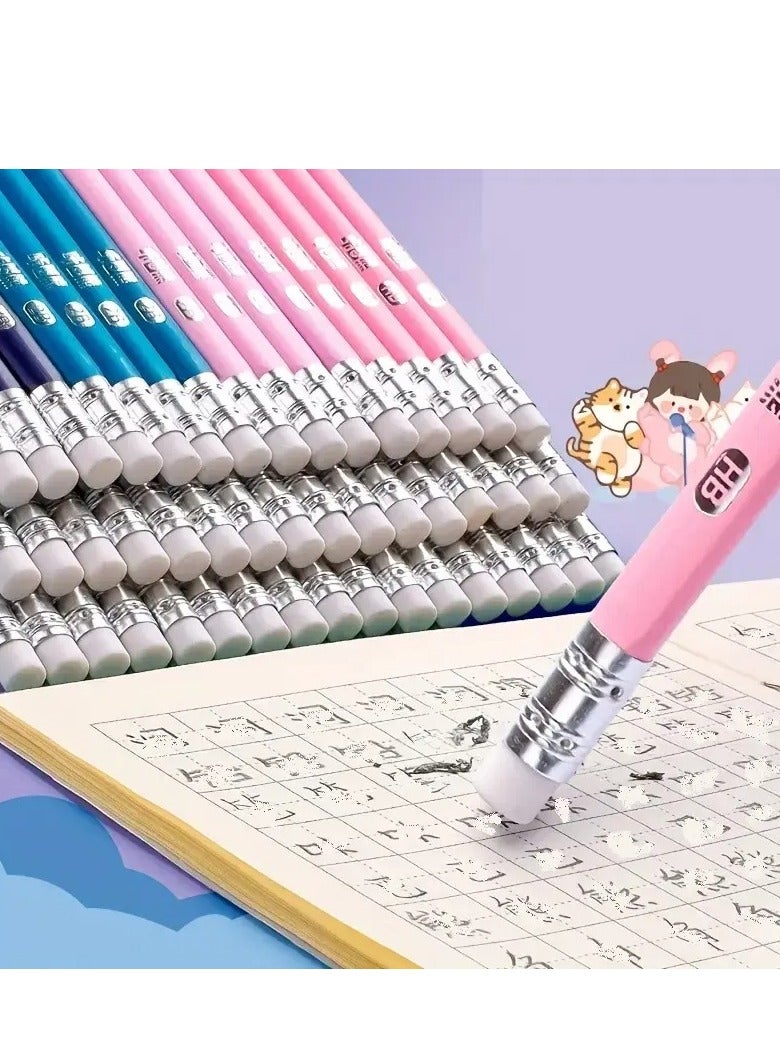 50pcs Pencil with Eraser Hole Pencil Correction Grip 2B Triangle Grip Beginners 2B Writing Pencil (Purple Cute Rabbit) - Image 4
