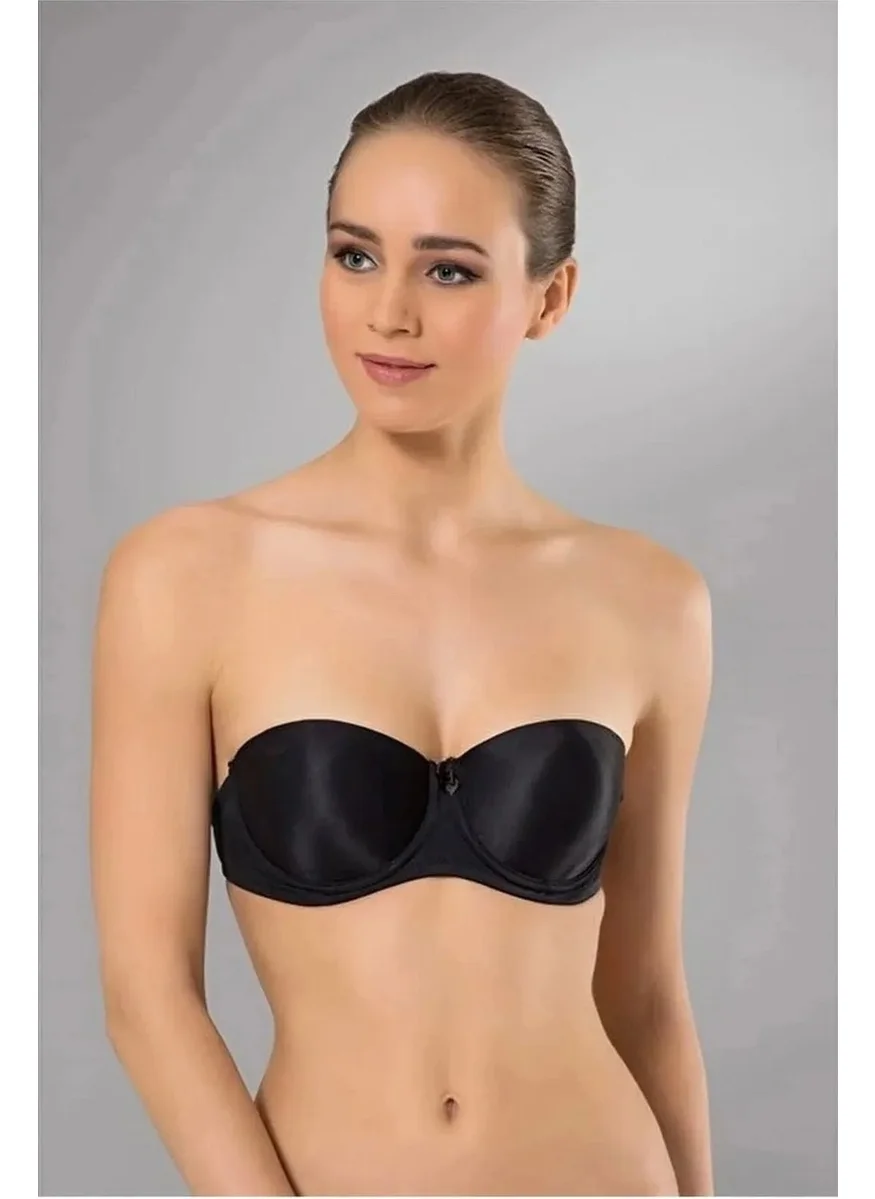 Nurteks 1505 Women's Strap and Back Transparent Push-Up Strapless Bra-Black
