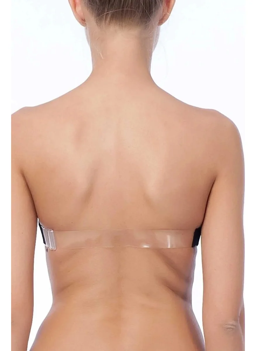 Nurteks 1505 Women's Strap and Back Transparent Push-Up Strapless Bra-Black