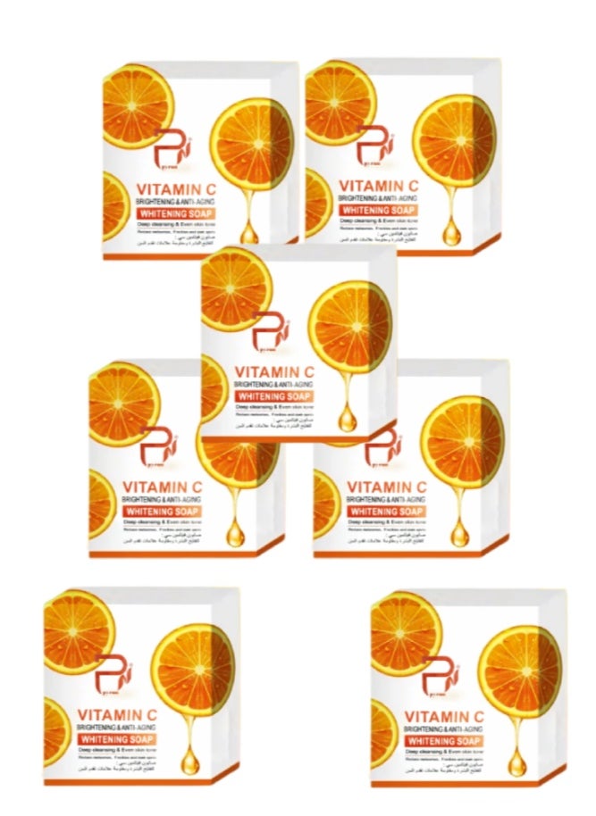 PYRON 7 Pieces Vitamin C Brightening And Anti-Aging Whitening Soap Orange 100grams  - Image 1
