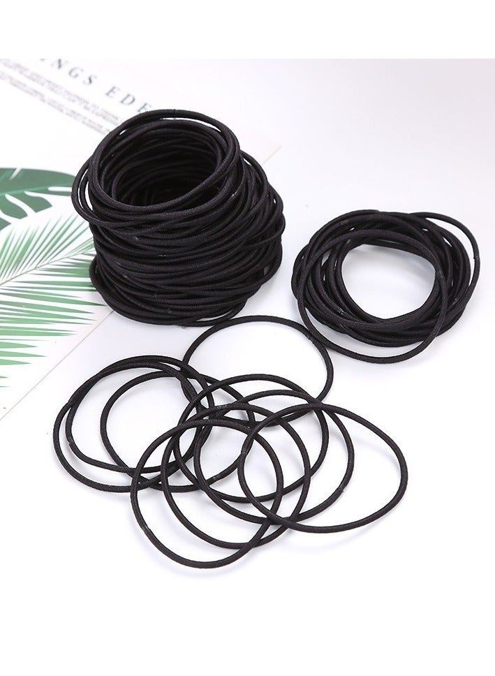 Ucanbe 100 Pack Jersey Hair Ties for Thick Curly Hair, Large Elastic Ponytail Holders, Minimalist Chinese Style Solid Color, Wrinkle-Free Hair Bands with Tassel, 4.5cm Diameter, 2mm Thickness(Black）  - Image 1