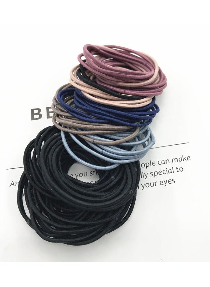 Ucanbe 100 Pack Jersey Hair Ties for Thick Curly Hair, Large Elastic Ponytail Holders, Minimalist Chinese Style Solid Color, Wrinkle-Free Hair Bands with Tassel, 4.5cm Diameter, 2mm Thickness(Black）  - Image 5