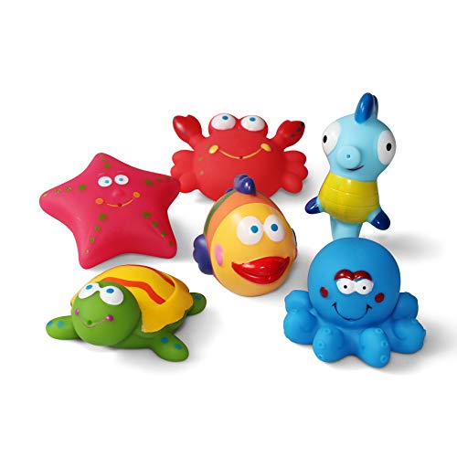 JUNSFUN Bathtub Toys Floating Bath Toys6PCS with Storage NetBaby Soft Bath Time Boat ToysBathtub Learning Water Toys and Bathtub Toys for ToddlersFishStarfishSea Horses - Image 1