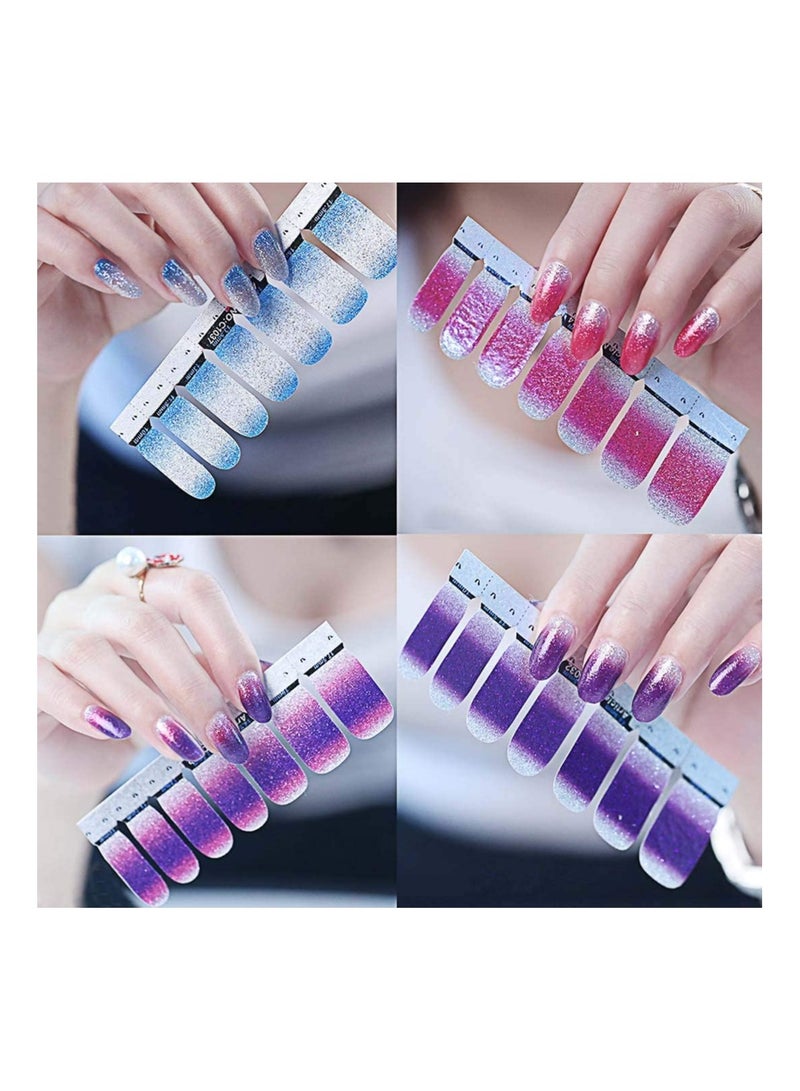 SOLARAE Nail Stickers Glitter Gradient Color, Full Wraps Self-Adhesive Solid Colors Nail Polish Stickers with Nail File, for Women Girls DIY Nail Craft (14 Sheets) - Image 3