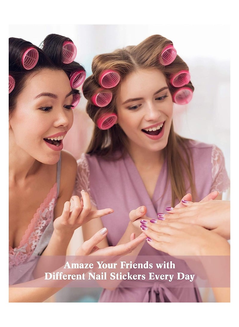 SOLARAE Nail Stickers Glitter Gradient Color, Full Wraps Self-Adhesive Solid Colors Nail Polish Stickers with Nail File, for Women Girls DIY Nail Craft (14 Sheets) - Image 4