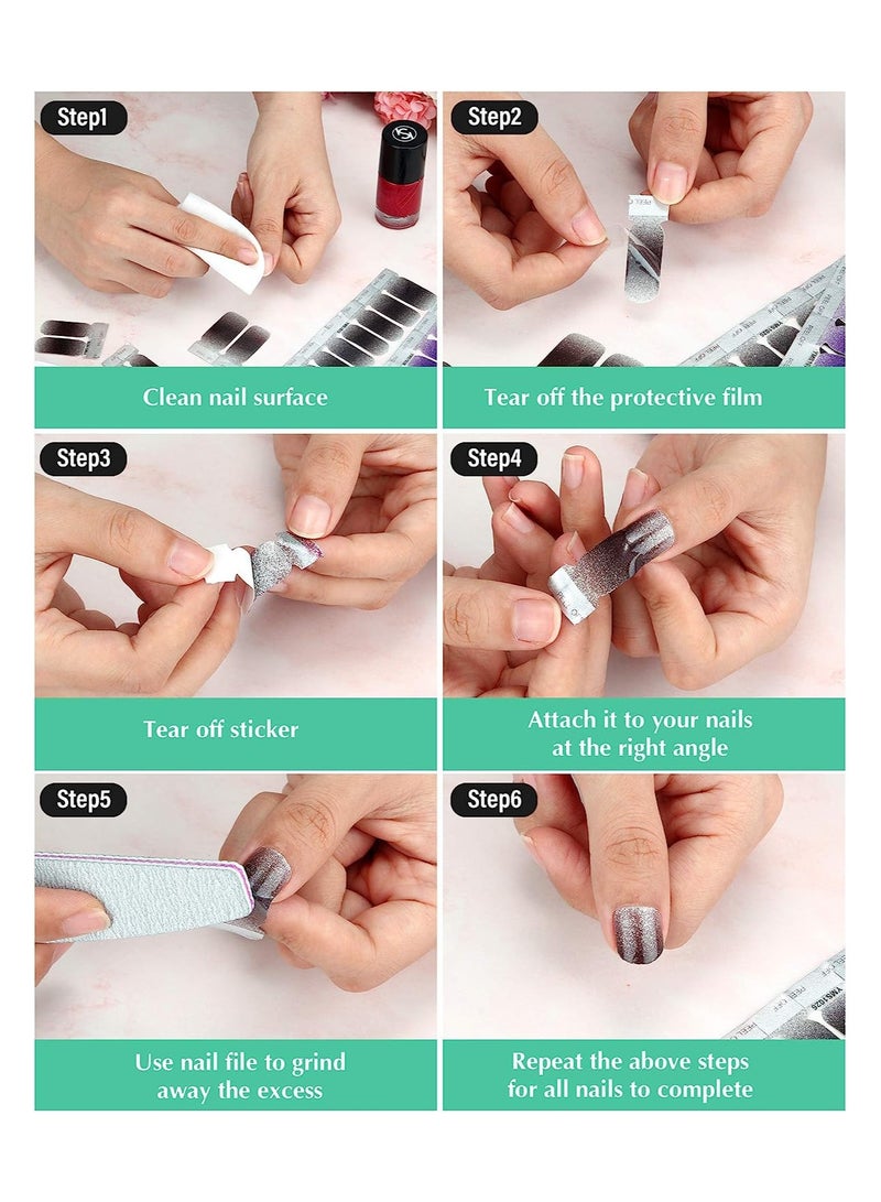 SOLARAE Nail Stickers Glitter Gradient Color, Full Wraps Self-Adhesive Solid Colors Nail Polish Stickers with Nail File, for Women Girls DIY Nail Craft (14 Sheets) - Image 5