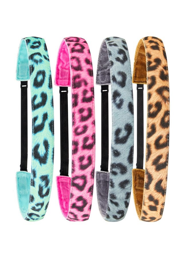 FROG SAC FROG SAC 4 Leopard Headbands for Girls, Adjustable Non Slip Cheetah Headband Pack for Kids, Stretch Elastic Head Bands for Women, Reversible Velvet Fabric Animal Print Hairbands Hair Accessories - Image 1