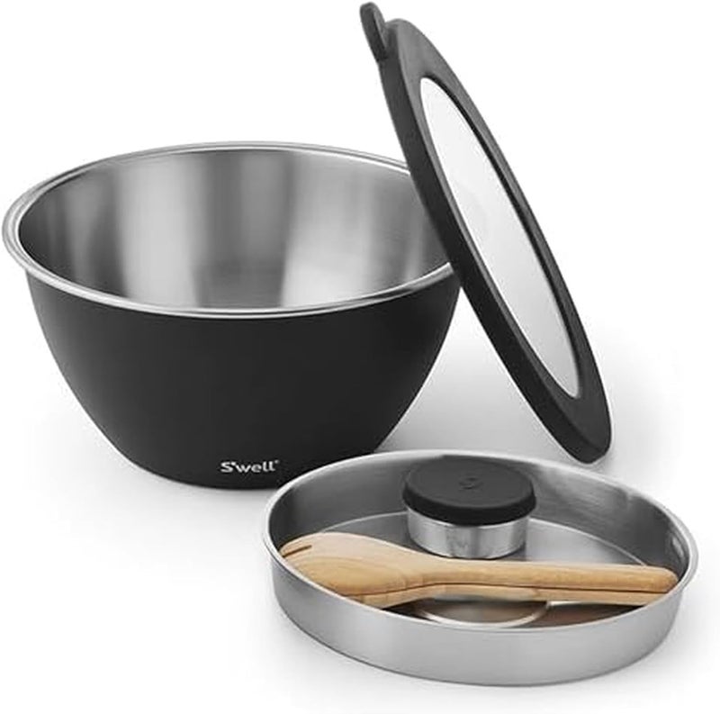 S'well Stainless Steel Salad Bowl Kit XL 184oz, Onyx, Includes 5oz Canister For Dressing, Serving Utensils, and Removable Tray, Leakproof, Easy to Clean, Dishwasher and Refrigerator Safe - Image 1