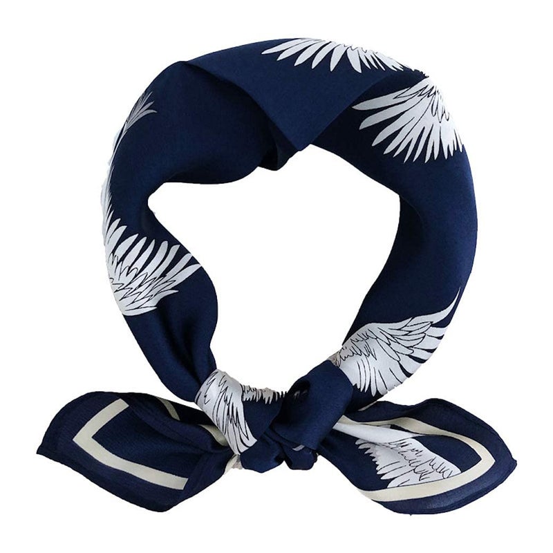 Jeelow 100% Real Silk Mulberry Small Scarves Square Bandana 21x21 Inch For Hair Neckerchief (Navy Bird) - Image 2