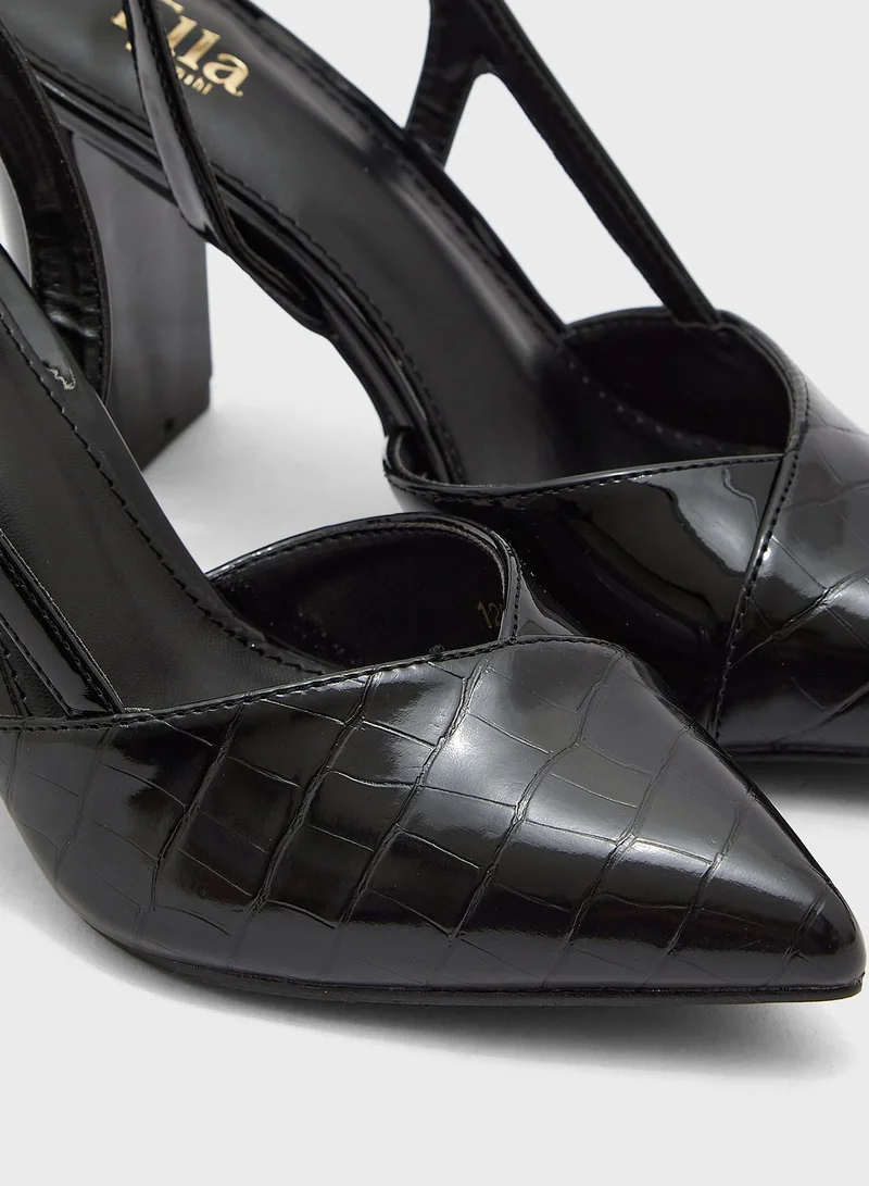 ELLA Croc Effect Cutout Strap Pointed Pump