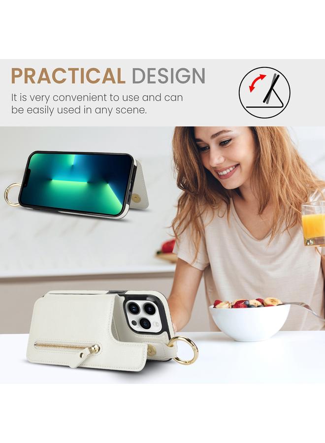 زبون جراب لهاتف iPhone 13 Pro Max من نسيج الليتشي وسحاب ومشبك مزدوج وحقيبة بطاقات وحافظة هاتف - Image 4