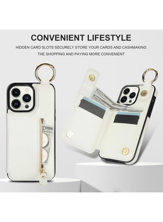 زبون جراب لهاتف iPhone 13 Pro Max من نسيج الليتشي وسحاب ومشبك مزدوج وحقيبة بطاقات وحافظة هاتف - Image 5