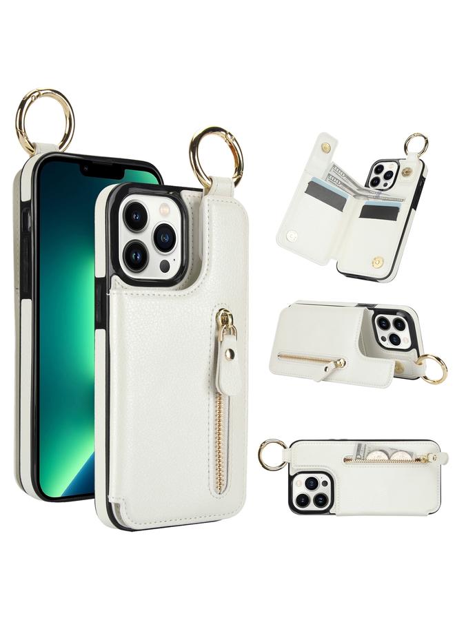 زبون جراب لهاتف iPhone 13 Pro Max من نسيج الليتشي وسحاب ومشبك مزدوج وحقيبة بطاقات وحافظة هاتف - Image 1