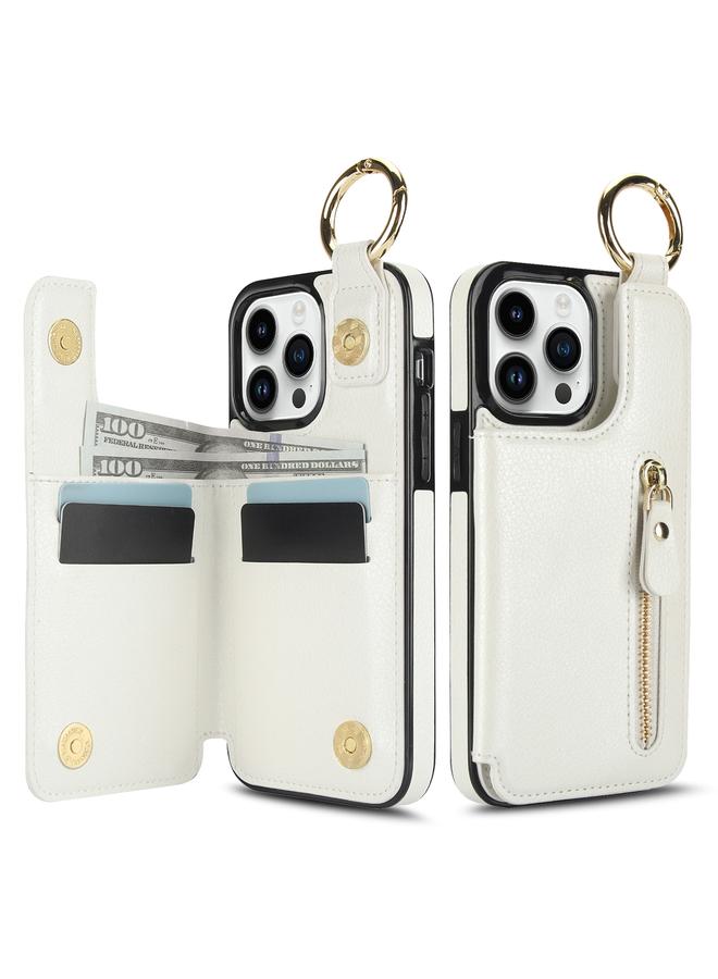 زبون جراب لهاتف iPhone 13 Pro Max من نسيج الليتشي وسحاب ومشبك مزدوج وحقيبة بطاقات وحافظة هاتف - Image 2