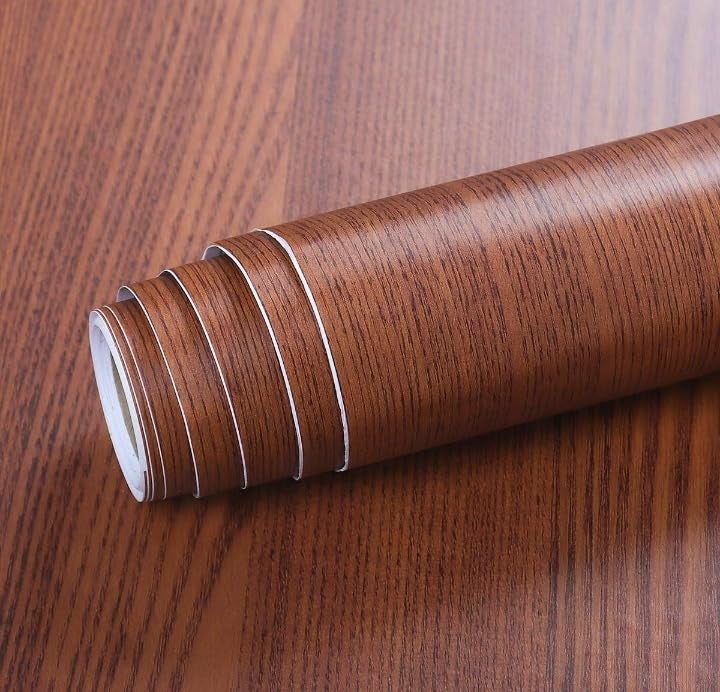 HAPPYMATES Wood Grain Vinyl Solid Wallpaper Stickers Home Self Adhesive Wallpaper Waterproof Bedroom Wood Grain Contact Paper Wall Stickers (24 X 48 Inch, Deep Brown Wood) - Image 1