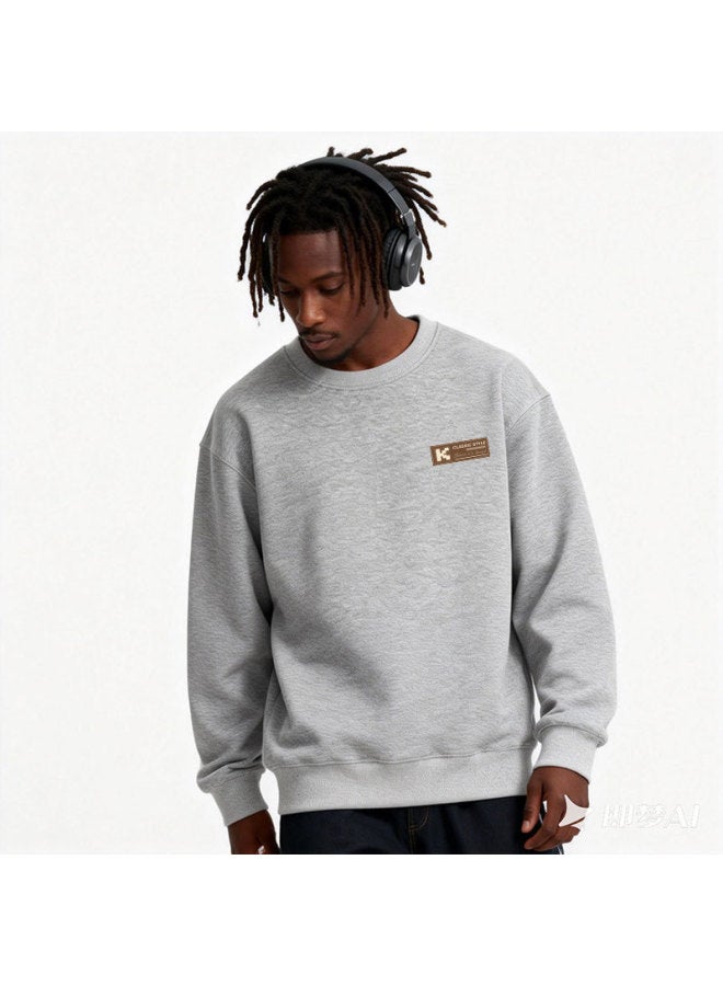 Chinese Cotton Heavyweight Sweatshirt Couple Loose Jacket Inner Wear Round Neck No Hood Pullover Versatile Autumn Winter Warm Print Top