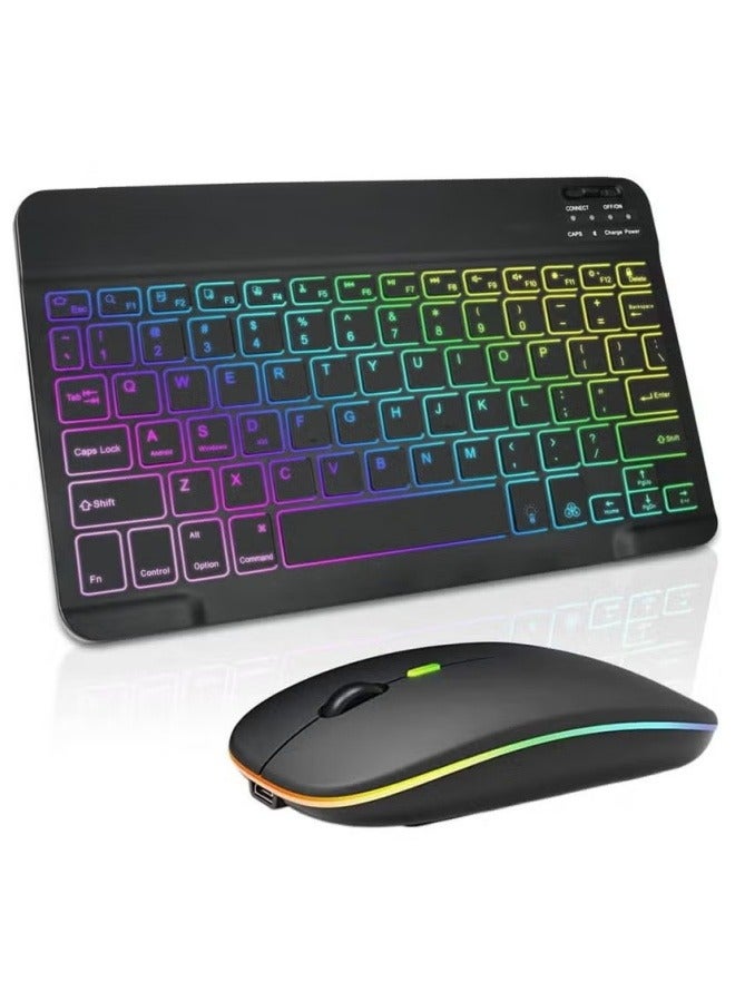 BESTPEAK Ultra-thin Bluetooth Keyboard and Mouse Combo for iPad Rechargeable Wireless Keyboard and Mouse with 7-color Backlight, Compatible with iPad 9th/8th Generation iPad Pro/Air/Mini iPhone14/13/12 Pro  - Image 1