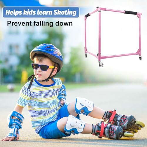 GanFindX Folding Skater Aid for Kids Roller Skating, 30in Height Roller Skate Trainer for Kids Toddler Training Walker, Pink - Image 3
