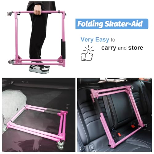 GanFindX Folding Skater Aid for Kids Roller Skating, 30in Height Roller Skate Trainer for Kids Toddler Training Walker, Pink - Image 4