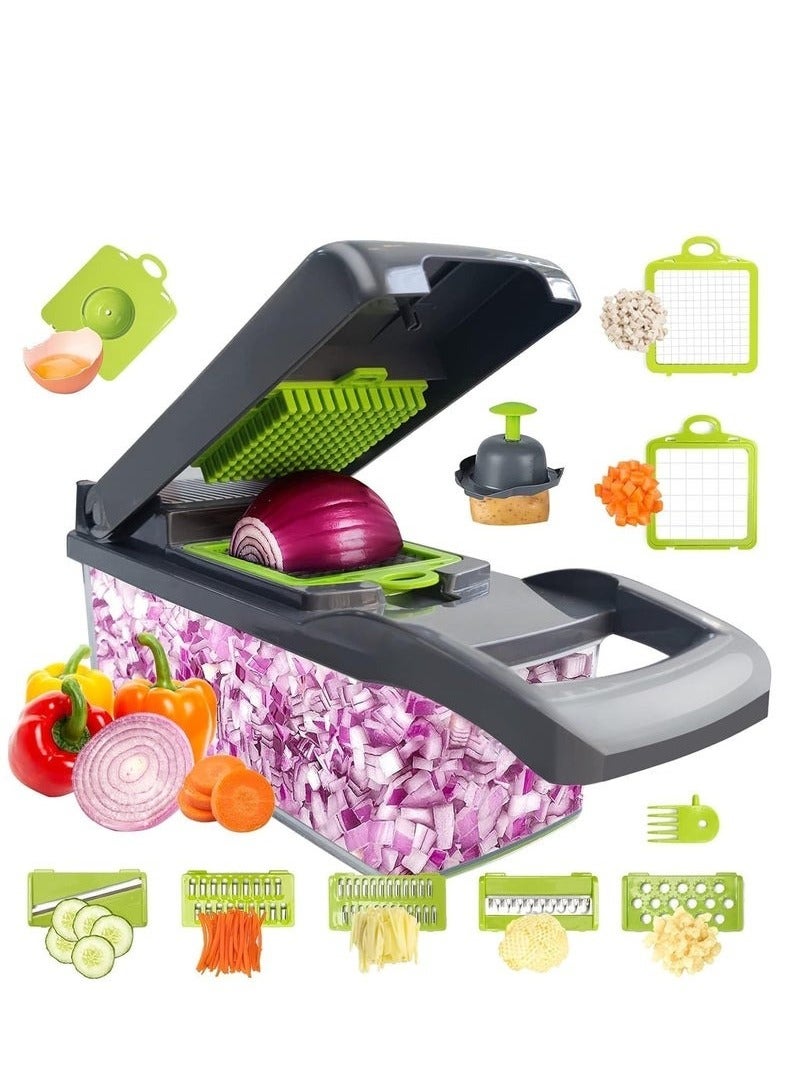 HAVEN NEW Vegetable Chopper – Pro Onion Chopper, Multifunctional 13-in-1 Food Chopper, Kitchen Vegetable Slicer & Dicer Cutter, 8 Blades Salad & Potato Mandolin Slicer with Container - Image 1