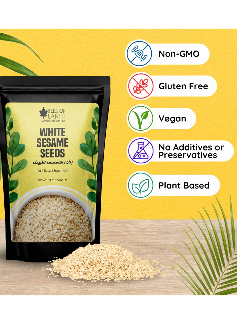 BLISS OF EARTH - Indian white Sesame Seeds 600g for Eating & Deserts Raw safed Til Seeds - Image 1