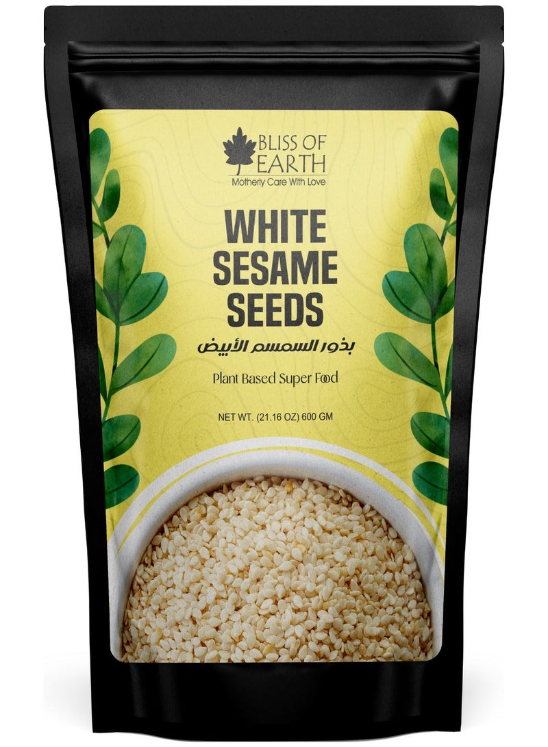Bliss of Earth White Sesame Seeds 600g | Premium Hulled Sesame Seeds | Raw Natural Edible Seeds for Cooking Baking Tahini | Rich in Calcium Protein Fiber | Vegan Gluten Free Superfood - Image 1