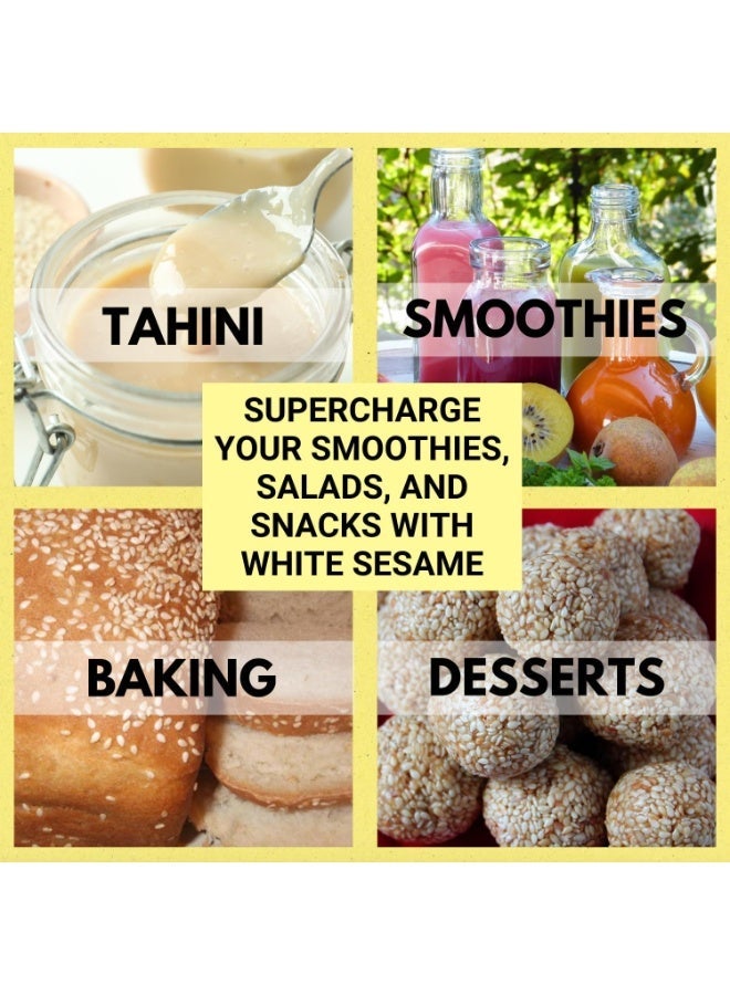 Bliss of Earth White Sesame Seeds 600g | Premium Hulled Sesame Seeds | Raw Natural Edible Seeds for Cooking Baking Tahini | Rich in Calcium Protein Fiber | Vegan Gluten Free Superfood - Image 2