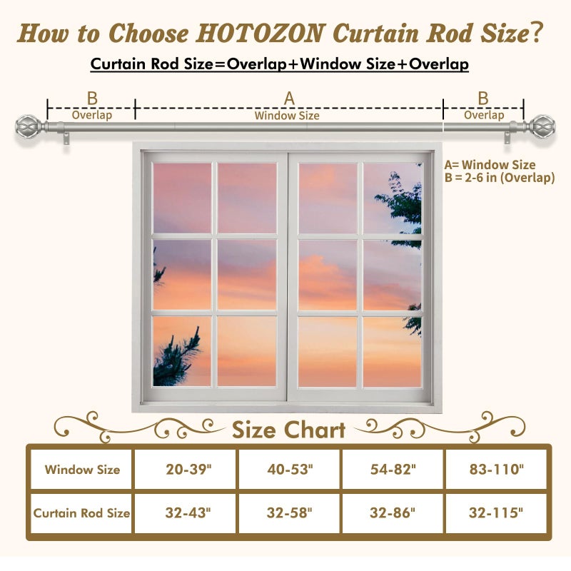 HOTOZON Curtain Rods 2 Pack 32 to 58 Inches, HOTOZON Curtain Rods for Windows 20 to 53 Inches, 3/4 Inch Adjustable Telescoping Splicing Windows Drapery Rod with Netted Finials, Antique Silver - Image 5