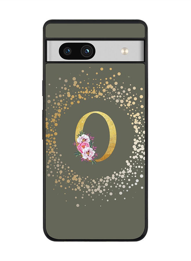 Stylizedd Rugged Black edge case for Google Pixel 7a 5G Slim fit Soft Case Flexible Rubber Edges Anti Drop TPU Cover -  Custom Monogram Initial Letter Floral Pattern Alphabet - O  (Olive Green ) - Image 1