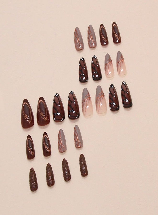 Hrnsnails Nail Press ons, Almond Press On Nails Medium Fake Nails with Butterfly Wings Three-Dimensional Ripples Manicure Design, Acrylic Artificial False Nails Press On Stick On Nails for Women - Image 4